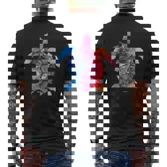 水彩画のようなウミガメのシルエット メンズTシャツ バックプリント - Kawaiitshirt