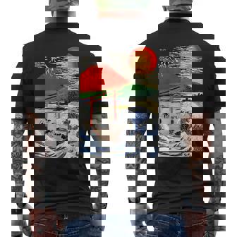 江戸日本 浮世白斎 赤富士山・津波 メンズTシャツ バックプリント - Kawaiitshirt