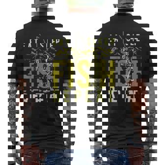 漁師のために睡眠魚を繰り返し面白い引用を食べる メンズTシャツ バックプリント - Kawaiitshirt