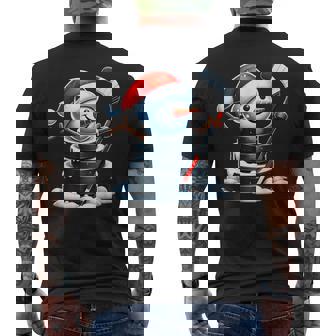 漫画 アイスホッケーパック 雪だるま サンタ帽子付き クリスマス メンズTシャツ バックプリント - Kawaiitshirt