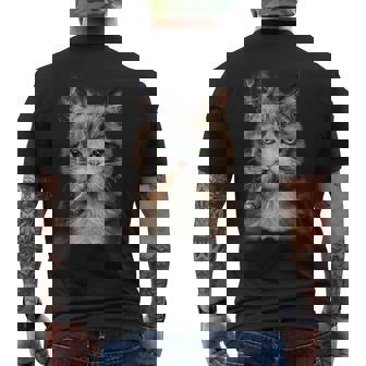 煙草を吸うネコ 猫 たばこ ねこ メンズTシャツ バックプリント - Kawaiitshirt