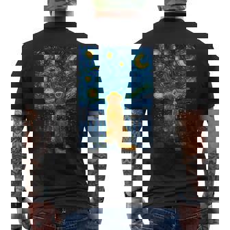 犬 天体観測 ゴッホ 夜空 ゴールデンレトリバー ラブラドール メンズTシャツ バックプリント - Kawaiitshirt