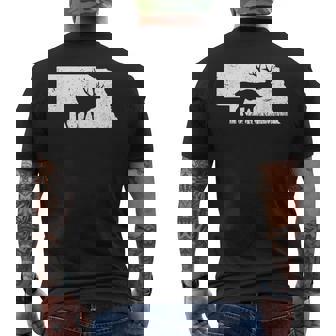 狩猟ヘラジカまたはワピティ ネブラスカ地図アートハンター メンズTシャツ バックプリント - Kawaiitshirt