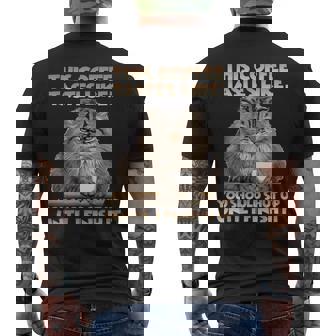 猫 T 朝のイライラとコーヒー愛好家向け T パラス猫 メンズTシャツ バックプリント - Kawaiitshirt