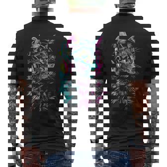 猫 動物 モチーフ 音楽 ヘッドホン イラスト 猫 メンズTシャツ バックプリント - Kawaiitshirt