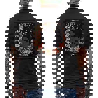 猫 月 花柄 グラフィック メンズTシャツ バックプリント - Kawaiitshirt