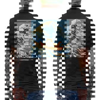 猫 葛飾北斎 神奈川沖浪裏 ネタ 冗談 ギャグ かわいい メンズTシャツ バックプリント - Kawaiitshirt