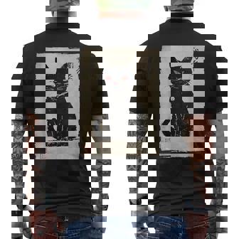 猫 鬼 ハロウィン 日本 ミニマリスト 墨絵 浮世絵風 メンズTシャツ バックプリント - Kawaiitshirt