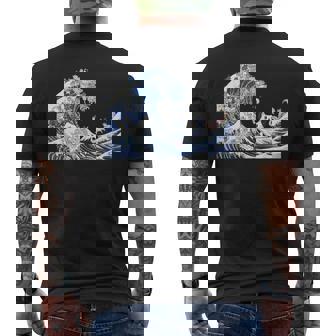 猫がサーフィンをする神奈川の大波 面白い猫の波 かわいい猫、猫好き、かわいい猫 メンズTシャツ バックプリント - Kawaiitshirt