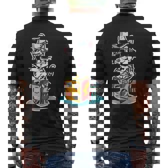 猫が奏でるカホン楽器 メンズTシャツ バックプリント - Kawaiitshirt