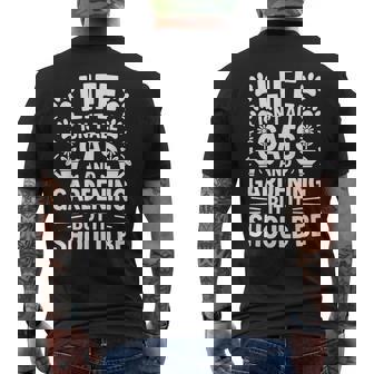 猫とガーデニング 庭師 おもしろガーデニング メンズTシャツ バックプリント - Kawaiitshirt