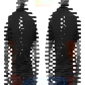 猫と足あと 猫の足あと 猫の肉球 猫好き 愛猫家 ペット 猫飼い おもしろ 可愛い ネコ ねこ 猫 長袖tシャツ メンズTシャツ バックプリント - Kawaiitshirt