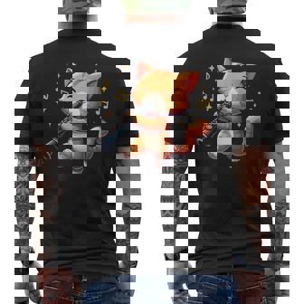 猫好きのためのかわいい猫のデザイン 猫がクラリネットを弾く メンズTシャツ バックプリント - Kawaiitshirt