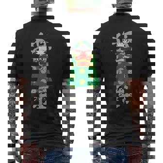 獅子舞 レトロな日本の祭り文化デザイン メンズTシャツ バックプリント - Kawaiitshirt