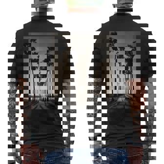 白黒写真 ヤシの木の夕日 ビンテージ写真 メンズTシャツ バックプリント - Kawaiitshirt