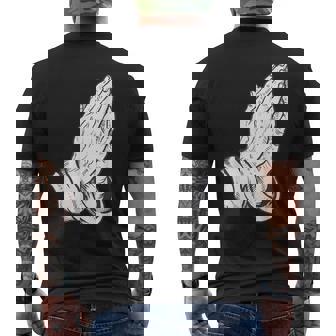 祈るイエスの手 メンズTシャツ バックプリント - Kawaiitshirt