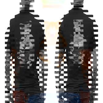 秋田愛好家のためのポケットの中の面白い秋田犬 メンズTシャツ バックプリント - Kawaiitshirt