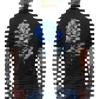 美しいブルーローズフローラルブルーフラワー メンズTシャツ バックプリント - Kawaiitshirt