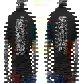 聖ミカエル大天使 – 聖なるステンドグラス – キリスト教 メンズTシャツ バックプリント - Kawaiitshirt