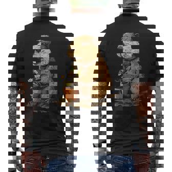 自然からインスピレーションを得た衣装愛好家のための鉢植え付き楽しいビーバー メンズTシャツ バックプリント - Kawaiitshirt