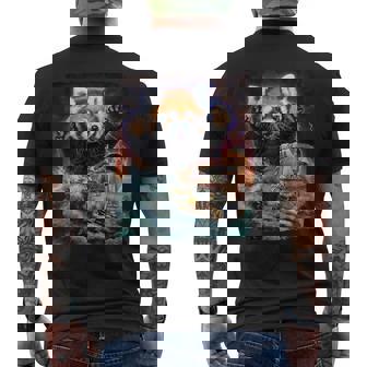 船を襲う レッサーパンダ 海 雷 嵐 メンズTシャツ バックプリント - Kawaiitshirt