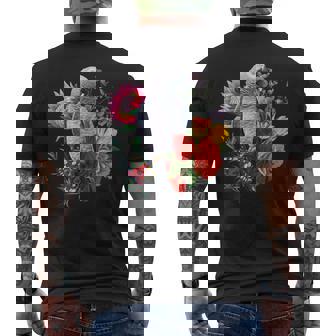 花と蝶とヨウム メンズTシャツ バックプリント - Kawaiitshirt