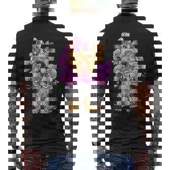 花を持つヨークシャー テリア メンズTシャツ バックプリント - Kawaiitshirt