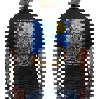 蒸気機関 蒸気機関車 ヴィンテージ ゴッホ 機関車 列車 メンズTシャツ バックプリント - Kawaiitshirt