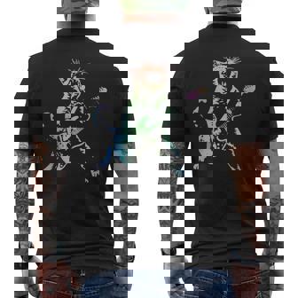 虹色グラデーションの猫のギターデザイン メンズTシャツ バックプリント - Kawaiitshirt