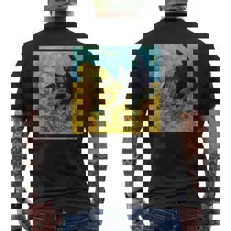 面白いゴッホのひまわり、猫のミーム、黒猫のアート。 メンズTシャツ バックプリント - Kawaiitshirt