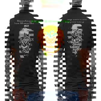 面白いパンプキン&ムーン ハッピーハロウィンデー メンズTシャツ バックプリント - Kawaiitshirt