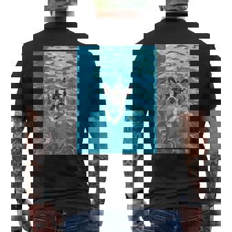 面白いボストンテリア プールで泳ぐ かわいい犬 ママ お父さん メンズTシャツ バックプリント - Kawaiitshirt