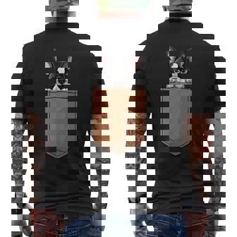 面白いボストンテリア 犬のポケットデザイン ボストンテリア愛好家 メンズTシャツ バックプリント - Kawaiitshirt