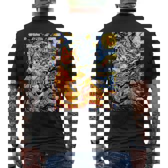 面白いレトロなデザインの猫がギターを弾く 星月夜 メンズTシャツ バックプリント - Kawaiitshirt