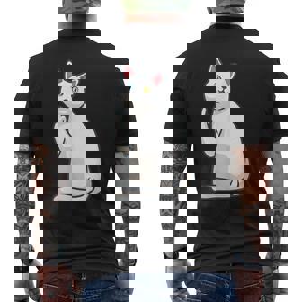 面白い猫 中指 オッドアイドキャット キティ メンズTシャツ バックプリント - Kawaiitshirt