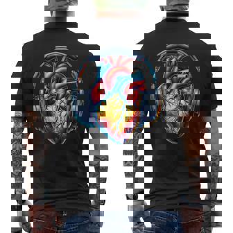 音楽解剖学的ハートとヘッドフォンdjミュージックグラフィック メンズTシャツ バックプリント - Kawaiitshirt