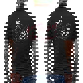 音符で遊ぶ3匹の猫 楽譜 メンズTシャツ バックプリント - Kawaiitshirt