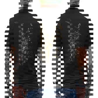 音符サックスプレーヤーとサックスヴィンテージスタイル メンズTシャツ バックプリント - Kawaiitshirt