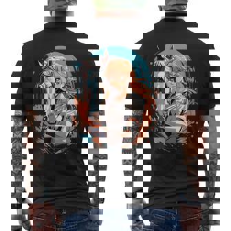 馬のファンのためのアニメガールの象徴的な乗馬デザイン。 メンズTシャツ バックプリント - Kawaiitshirt