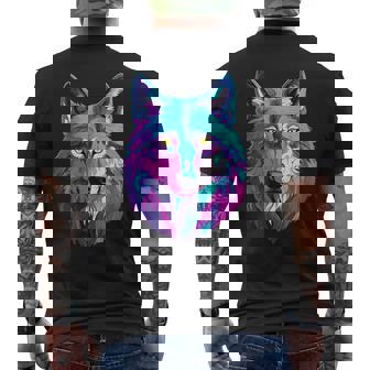 鮮やかなマルチカラーオオカミ メンズTシャツ バックプリント - Kawaiitshirt