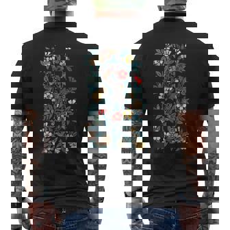 鳥 文鳥と花の模様 メンズTシャツ バックプリント - Kawaiitshirt