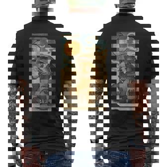 麦わら帽子をかぶったたぬき・酒・提灯・浮世絵風 メンズTシャツ バックプリント - Kawaiitshirt