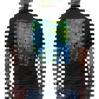 黒猫モネのスイレン絵画アート 猫好き メンズTシャツ バックプリント - Kawaiitshirt