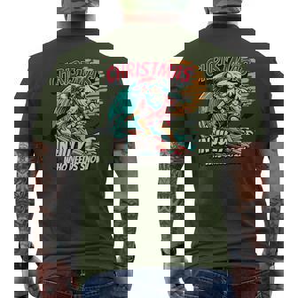 Christmas In July Santa Surfing Summer Beach Vacation Outfit Men's T-shirt Back Print - Monsterry