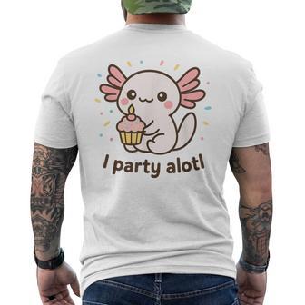 An Axolotl Birthday – Cute Kawaii Pun “I Party Alotl” Men's T-shirt Back Print - Thegiftio UK