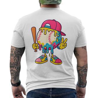 Baseball Ice Cream Drip Youth Back To School Baseball Stuff Men's T-shirt Back Print - Thegiftio UK