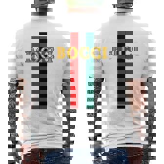 Bocci ぼっち《フェイクゴールド ロゴ》緑 赤 ライン【変なデザイン屋さん】陰キャ オタク ブランド パロディ 面白 長袖tシャツ メンズTシャツ バックプリント - Kawaiitshirt