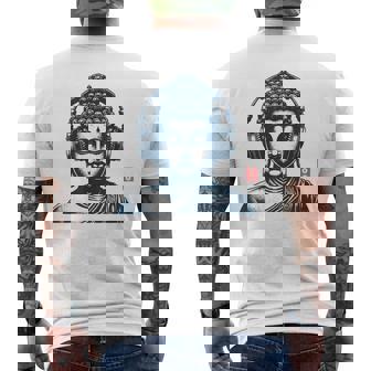 Buddha Wearing Headphones Vintage Retro Grey -Adult Short Sleeve Music Buddha Relax Men's T-shirt Back Print - Thegiftio UK