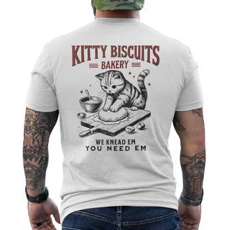 Cat Kneading Kitty Biscuits Bakery We Knead Em You Need Em Men's T-shirt Back Print - Thegiftio UK