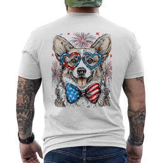 Corgi Dog Wearing Bow American Flag 4Th Of July Men's T-shirt Back Print - Thegiftio UK